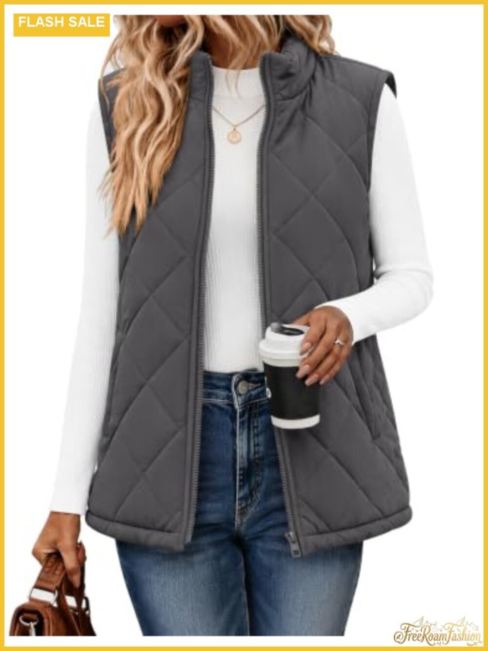 Womens Zip Up Quilted Puffer Vest Stand Collar Sleeveless Jacket